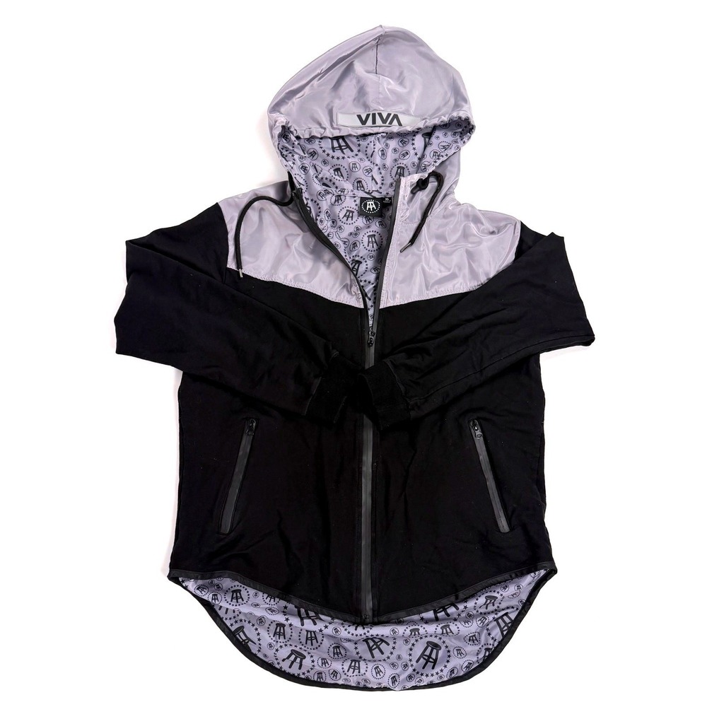 Barstool Sports Men's XL Viva Windbreaker Jacket Black Silver Full Zip Hoodie
